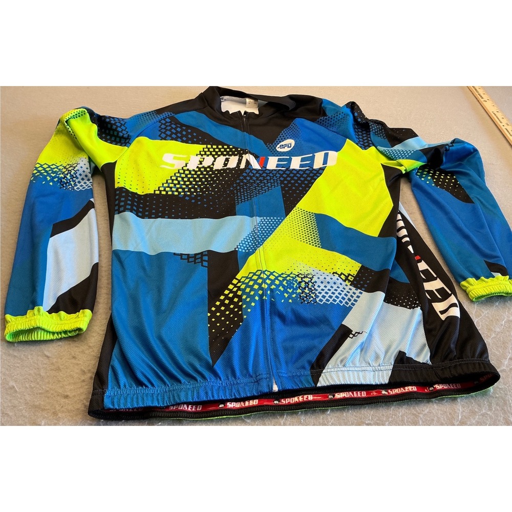 Sponeed Cycling‎ Jersey Long Sleeve Geometric Blue Yellow Mens XL Road Bike